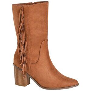 City Chic Western Cowboy  Women's Mid Boot Tassel Knee High, TAN Size 8W | 39EUR